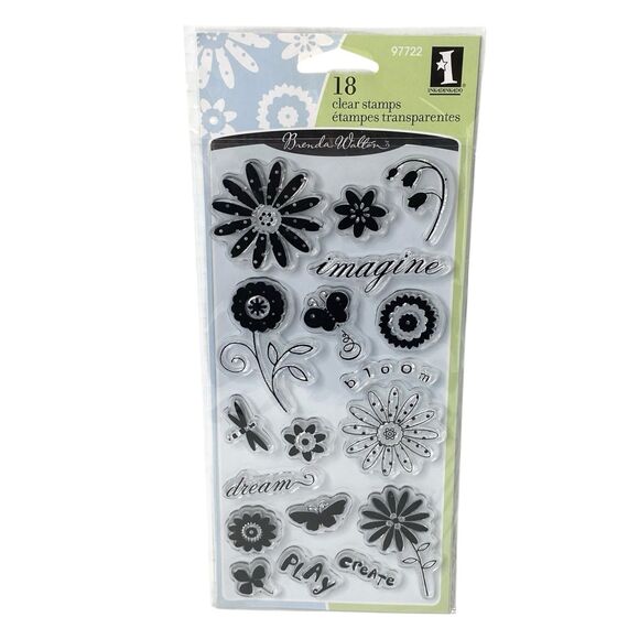 Inkadinkado Brenda Walton Poly Clear Stamps Set of 18 Garden Words Floral - Picture 1 of 4